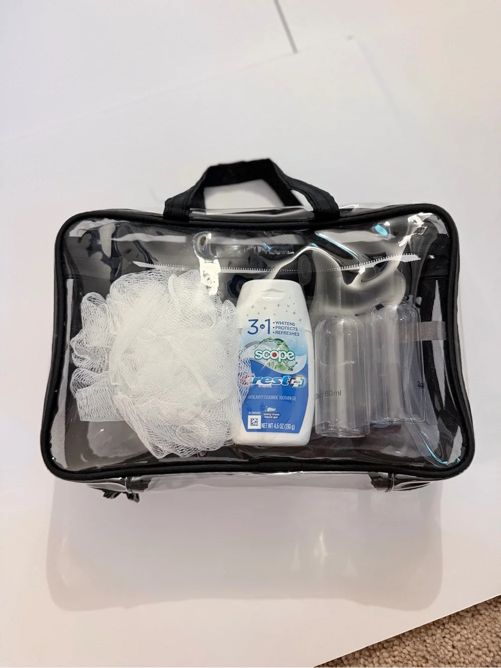 Clear Travel Toiletry Bag /Transparent Organizer NWT  w/ shampoo , toiletries
